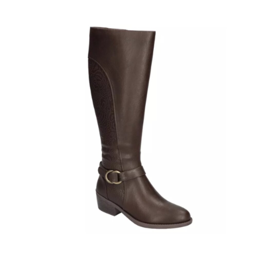 Easy Street Luella Tall Boots Brown Embossed Leather - Size 7.5